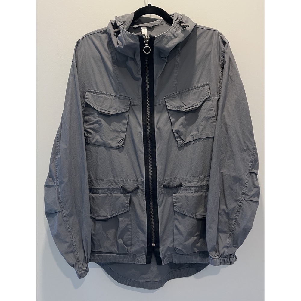Zara‎ Man Jacket Lightweight Sz M Gray Conch Waist Zipper Snap Button Hood - Picture 2 of 14